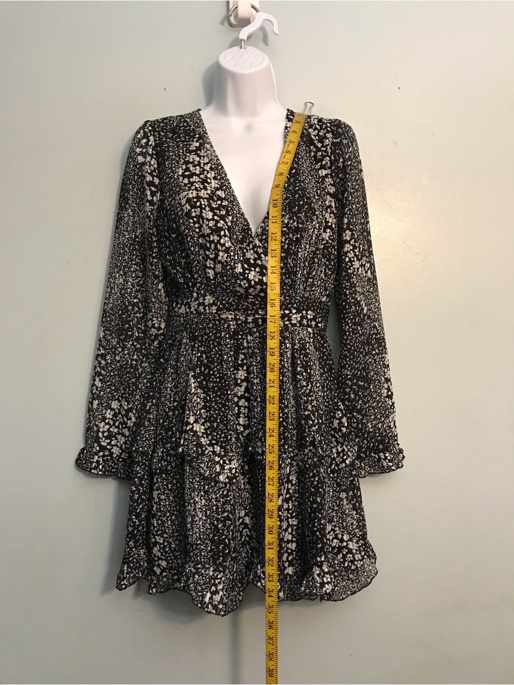 Lulu's Black & White Floral Long-Sleeve V-Neck Mini Dress